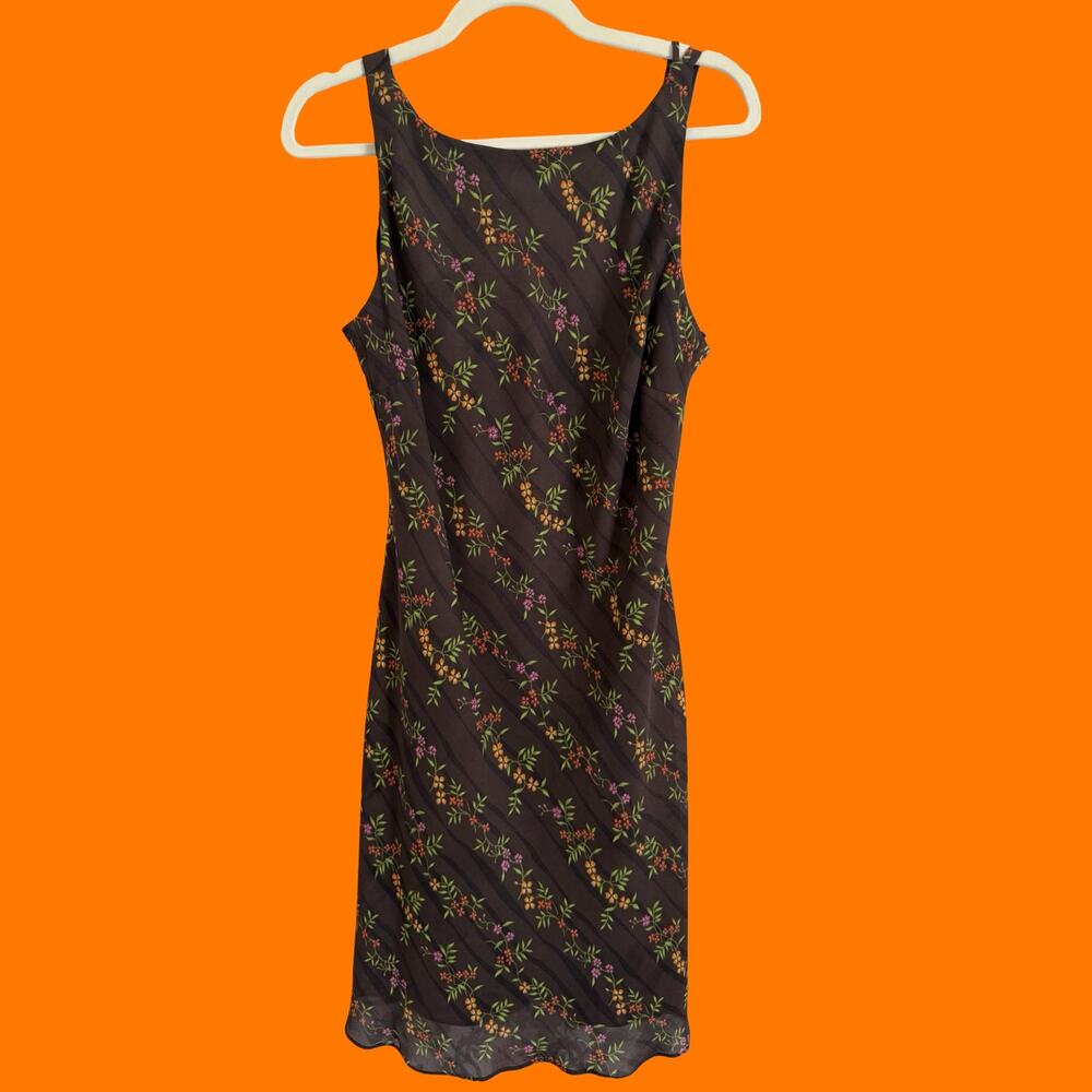 00's vintage brown floral chiffon y2k dress Size 10P